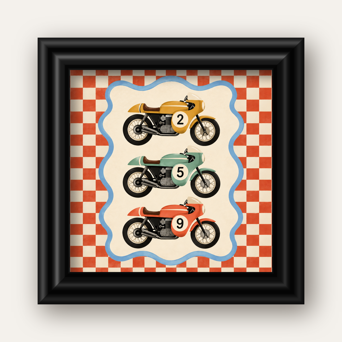 Vintage Yarış Motosikletleri — siyah galeri çerçeveli