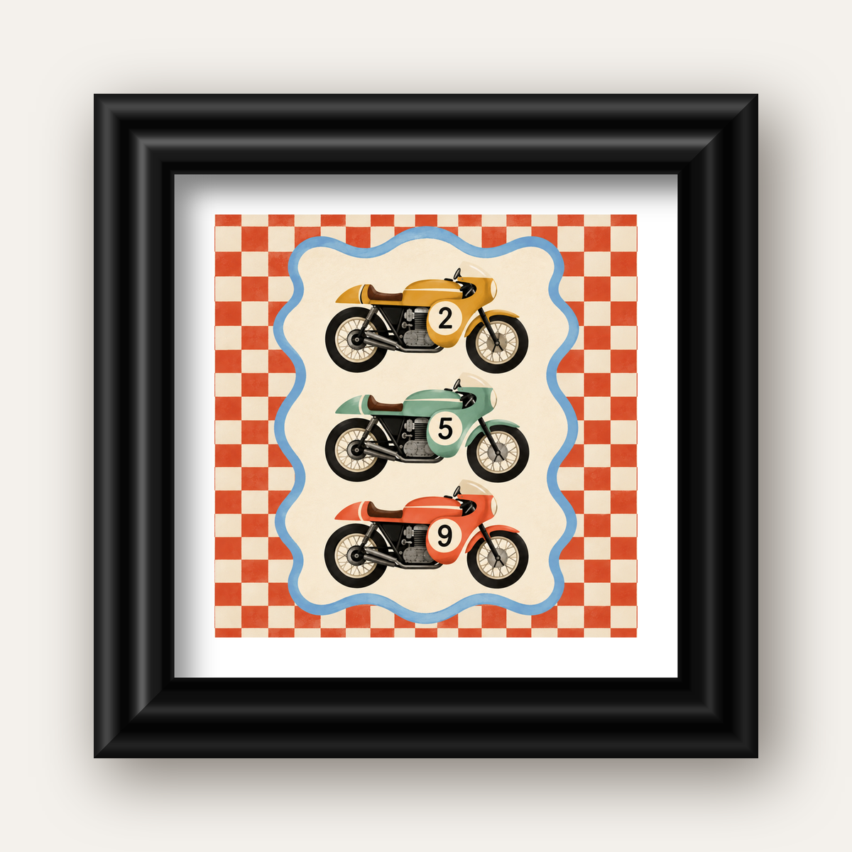Vintage Yarış Motosikletleri — siyah galeri çerçeveli paspartulu