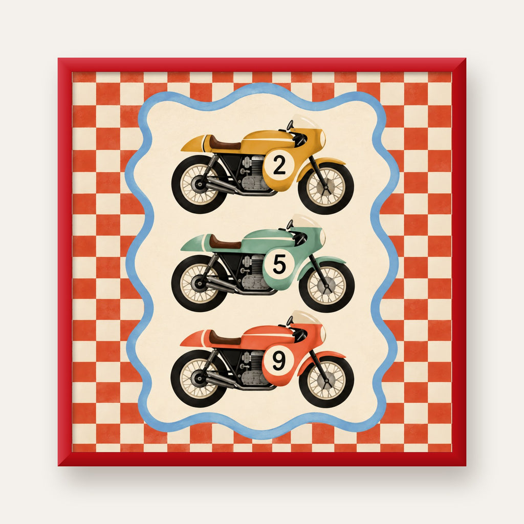 Vintage Yarış Motosikletleri — kırmızı çerçeveli