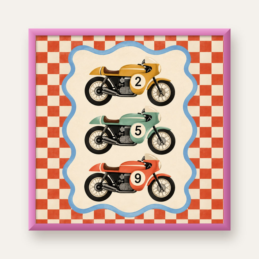 Vintage Yarış Motosikletleri — pembe çerçeveli