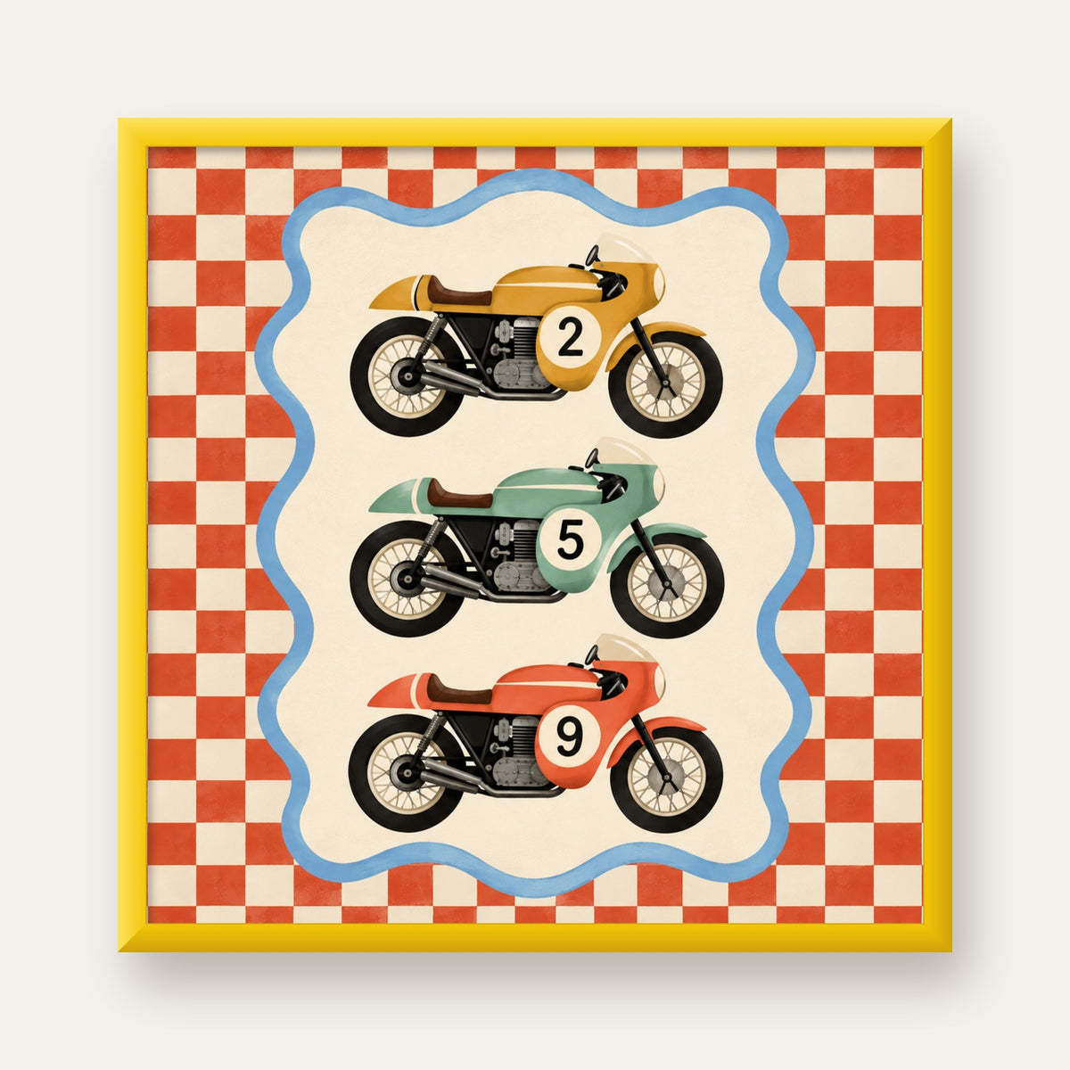 Vintage Yarış Motosikletleri — sarı çerçeveli