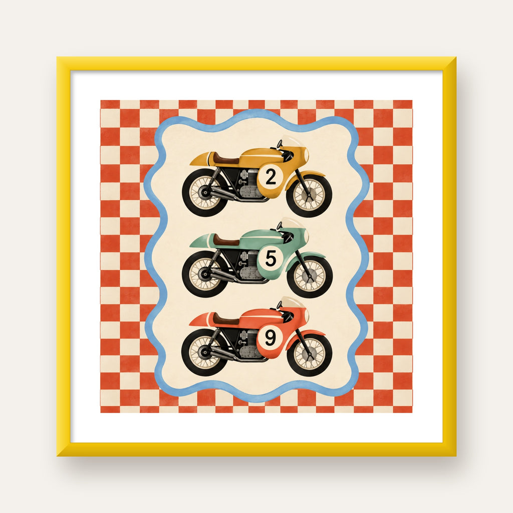Vintage Yarış Motosikletleri — sarı çerçeveli paspartulu