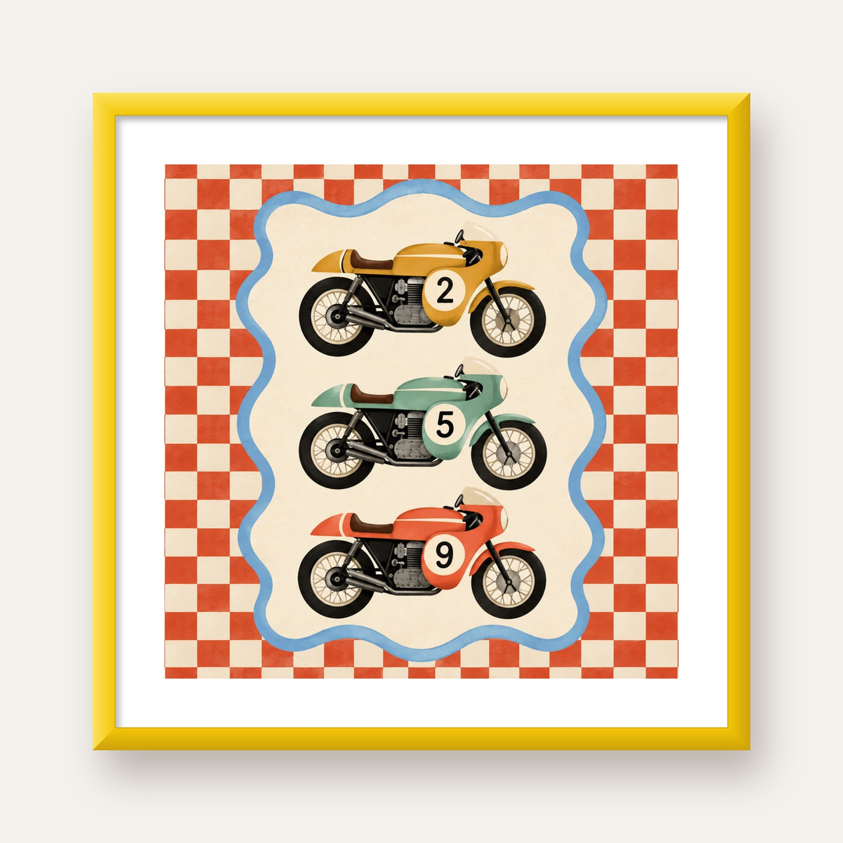 Vintage Yarış Motosikletleri — sarı çerçeveli paspartulu