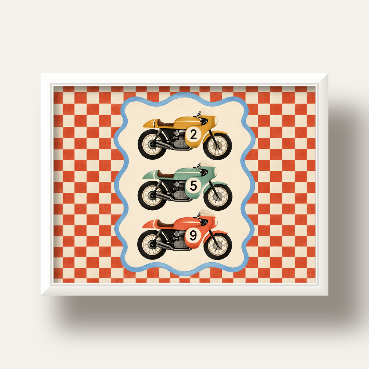 Vintage Yarış Motosikletleri — beyaz derin çerçeveli