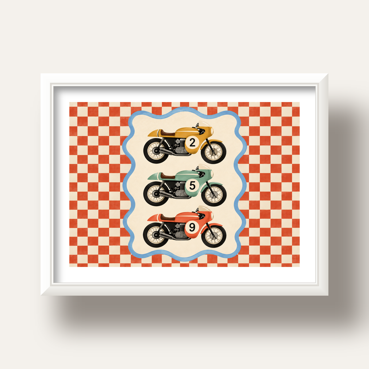 Vintage Yarış Motosikletleri — beyaz derin çerçeveli paspartulu