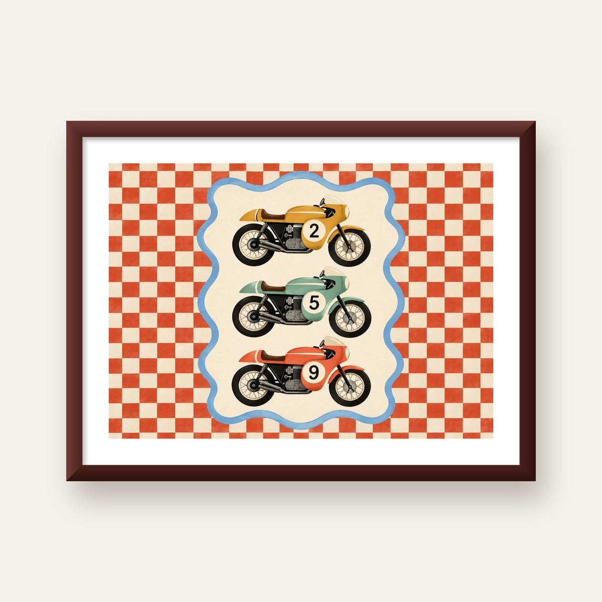 Vintage Yarış Motosikletleri — ceviz çerçeveli paspartulu
