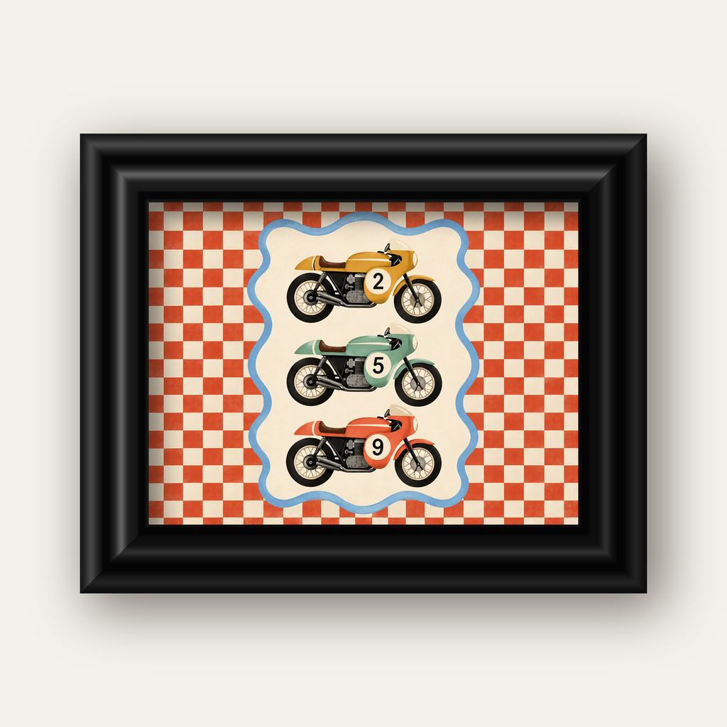 Vintage Yarış Motosikletleri — siyah galeri çerçeveli
