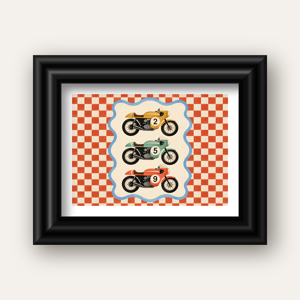 Vintage Yarış Motosikletleri — siyah galeri çerçeveli paspartulu