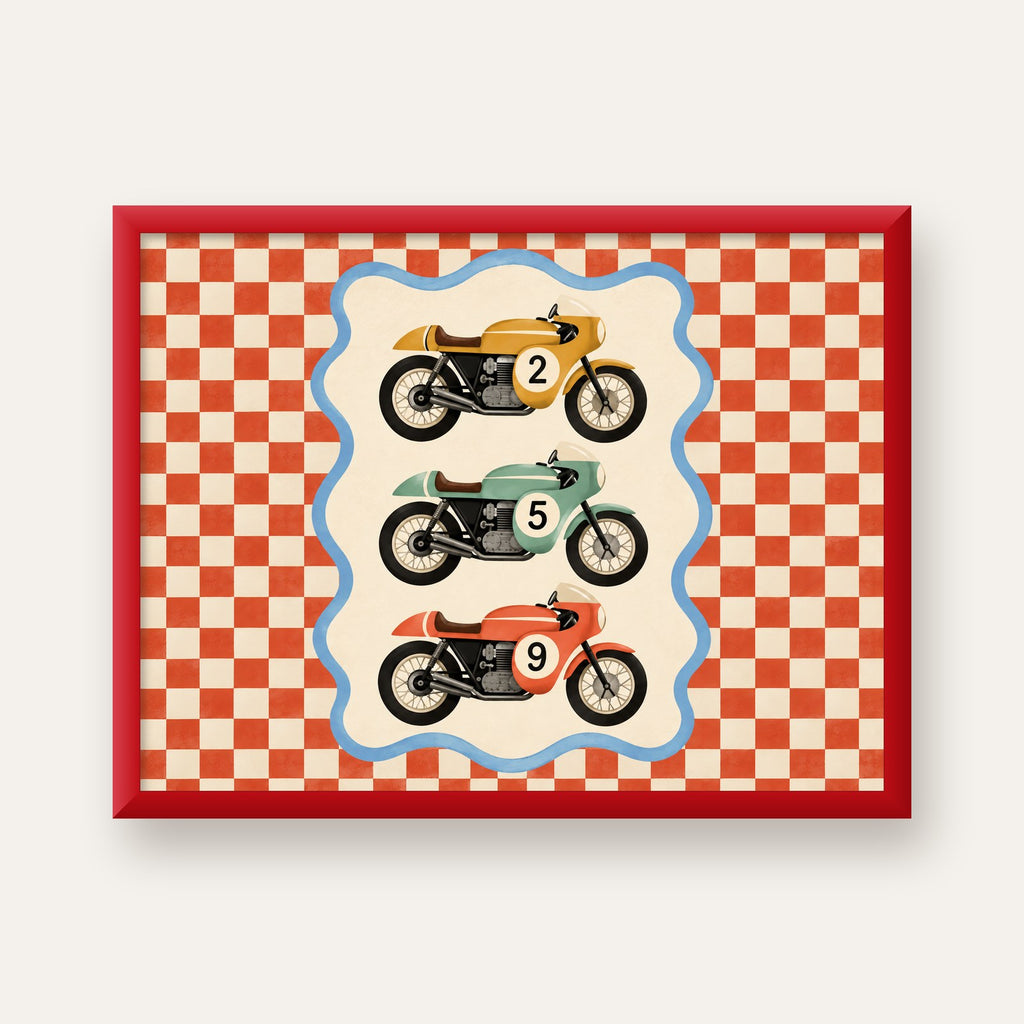 Vintage Yarış Motosikletleri — kırmızı çerçeveli