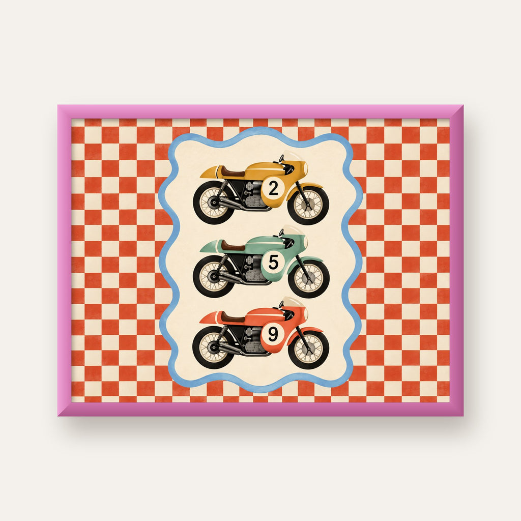 Vintage Yarış Motosikletleri — pembe çerçeveli