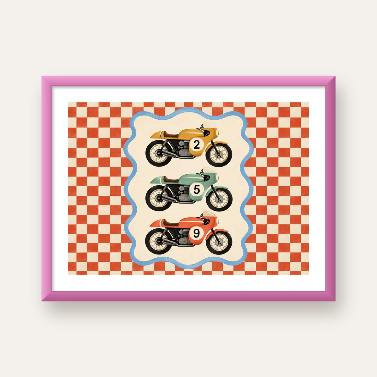 Vintage Yarış Motosikletleri — pembe çerçeveli paspartulu