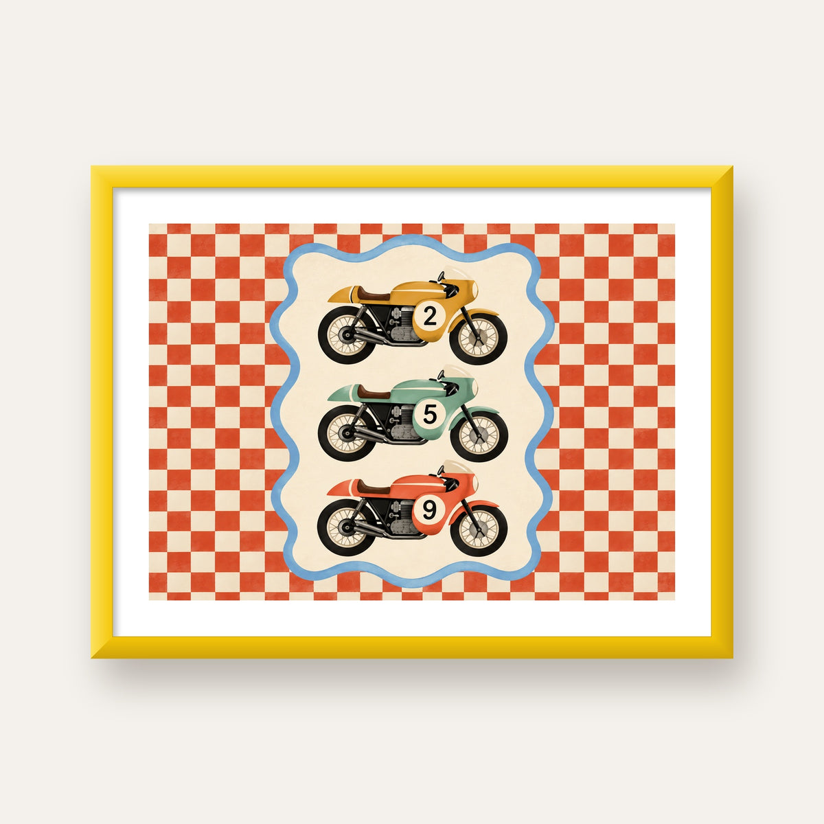 Vintage Yarış Motosikletleri — sarı çerçeveli paspartulu