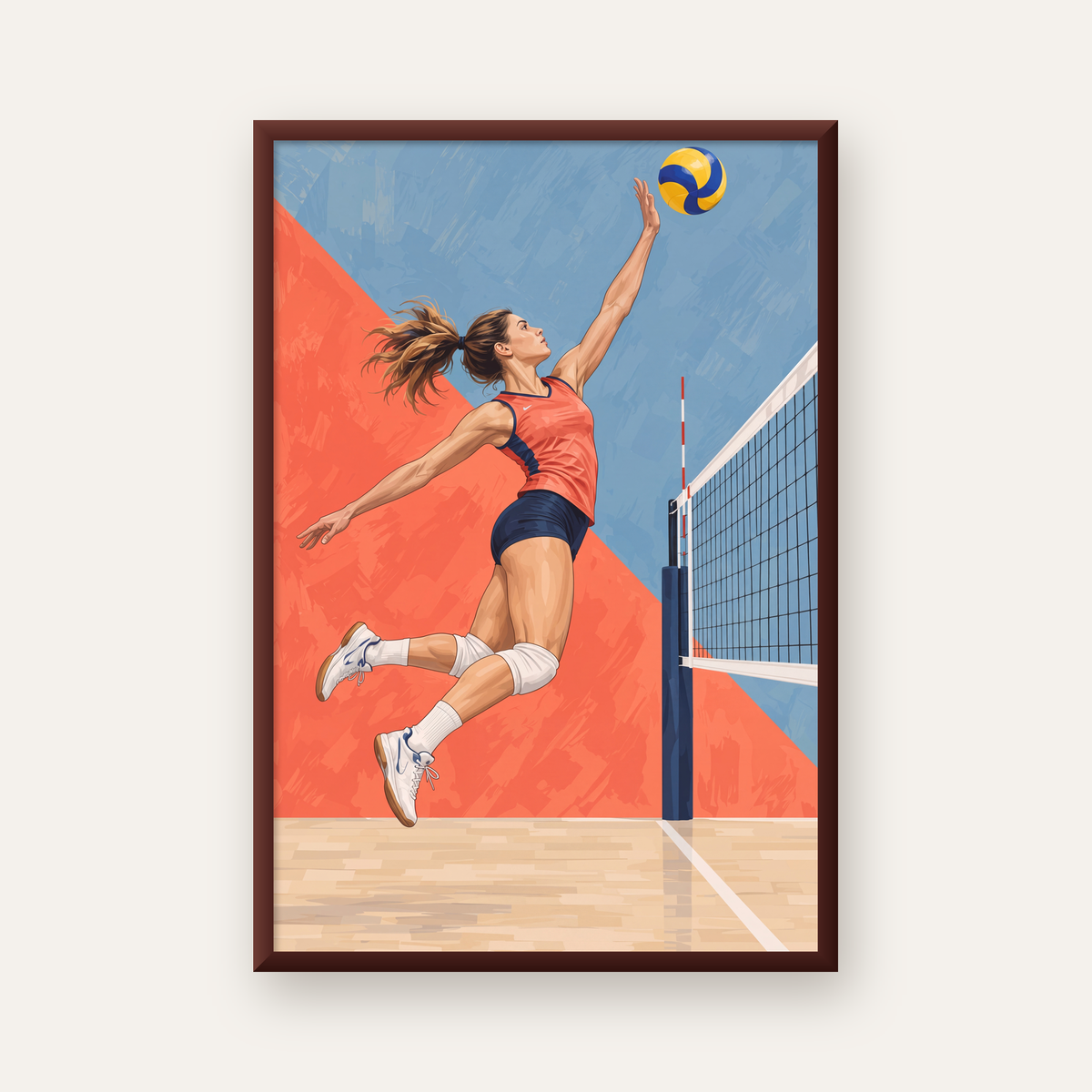 Voleybolcu Aksiyon Portresi - Dinamik Spor Poster Baskı — ceviz çerçeveli