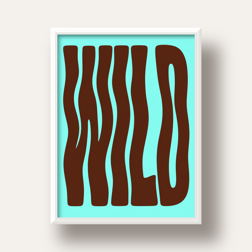 Retro Tipografi Poster – WILD Yazılı Modern Sanat Baskısı — beyaz derin çerçeveli