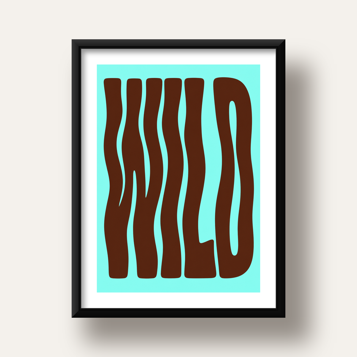 Retro Tipografi Poster – WILD Yazılı Modern Sanat Baskısı — siyah derin çerçeveli paspartulu