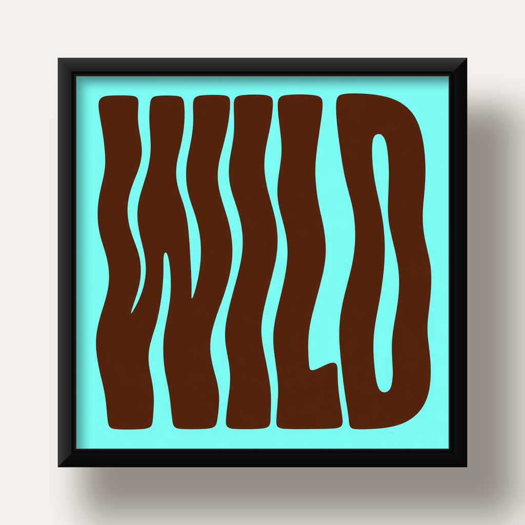 Retro Tipografi Poster – WILD Yazılı Modern Sanat Baskısı — siyah derin çerçeveli