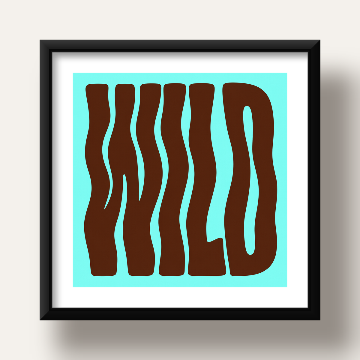 Retro Tipografi Poster – WILD Yazılı Modern Sanat Baskısı — siyah derin çerçeveli paspartulu