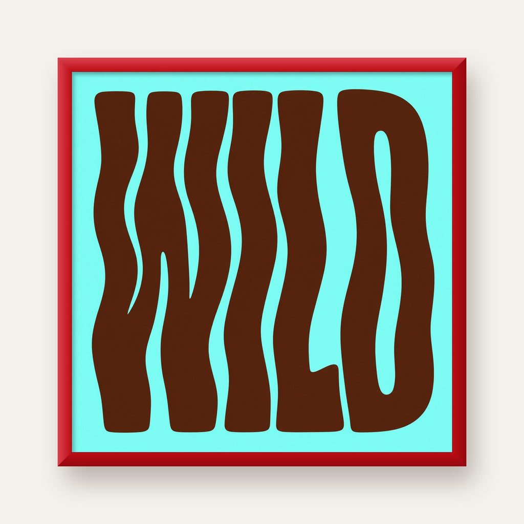 Retro Tipografi Poster – WILD Yazılı Modern Sanat Baskısı — kırmızı çerçeveli