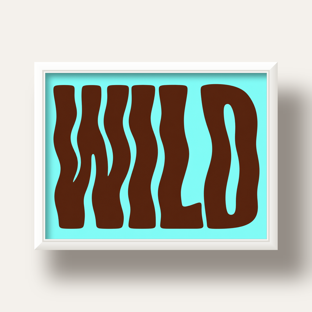 Retro Tipografi Poster – WILD Yazılı Modern Sanat Baskısı — beyaz derin çerçeveli