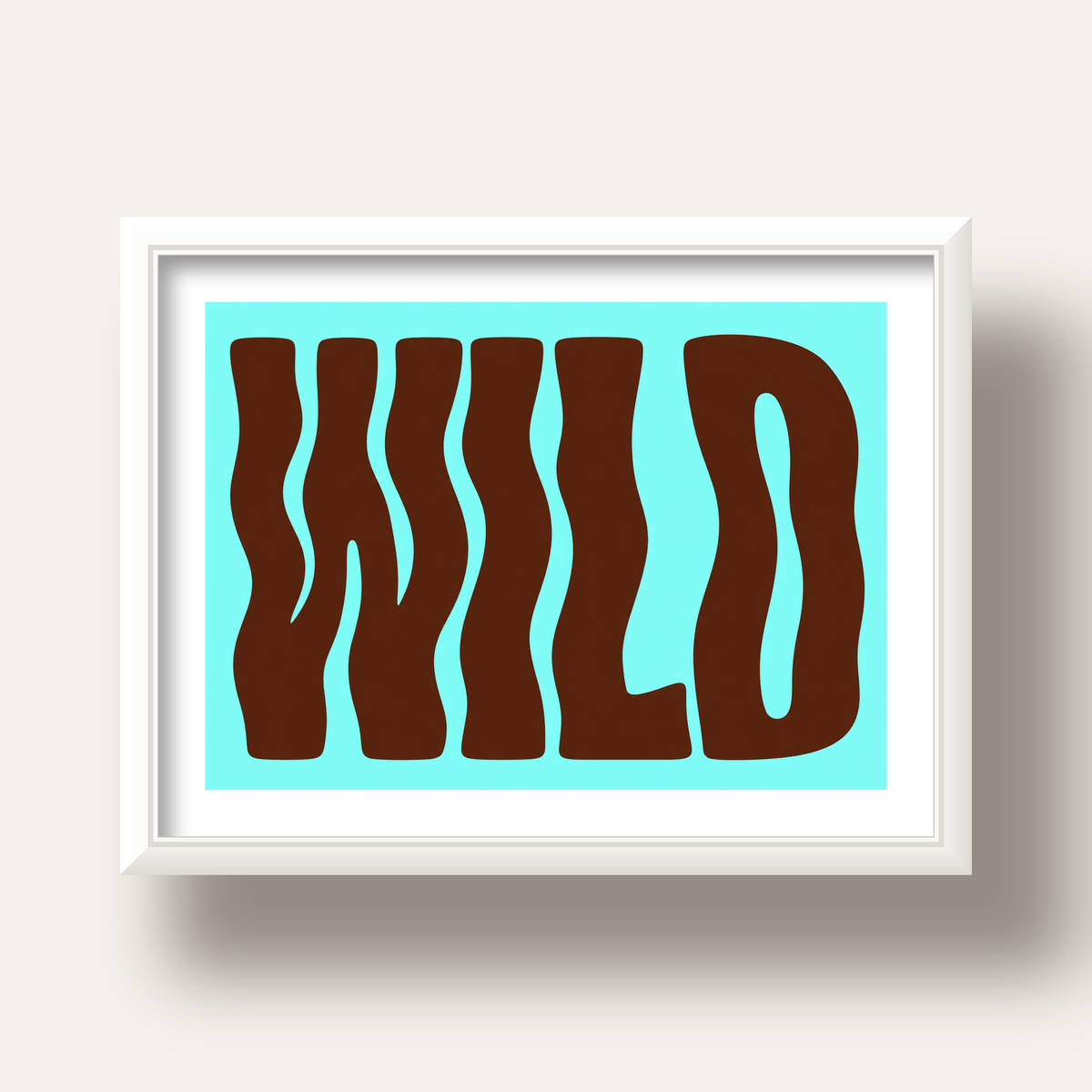 Retro Tipografi Poster – WILD Yazılı Modern Sanat Baskısı — beyaz derin çerçeveli paspartulu