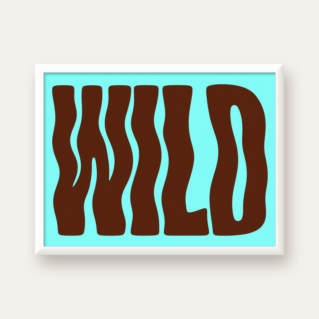 Retro Tipografi Poster – WILD Yazılı Modern Sanat Baskısı — beyaz çerçeveli yatay poster