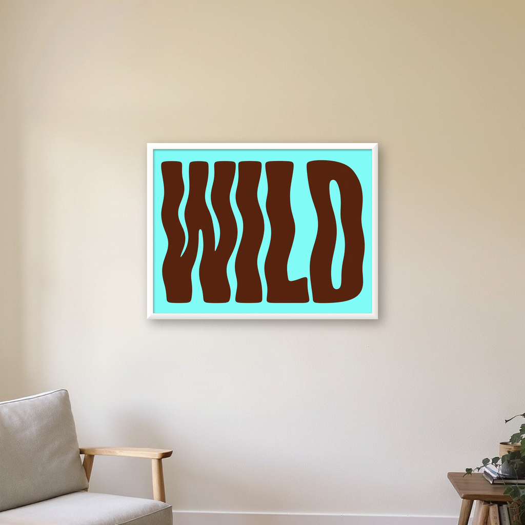 Retro Tipografi Poster – WILD Yazılı Modern Sanat Baskısı — beyaz çerçeveli yatay poster
