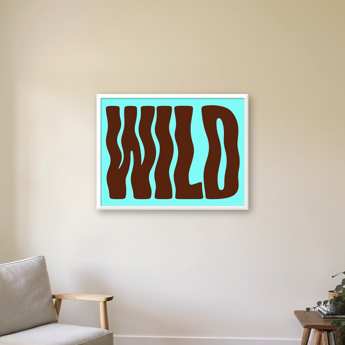 Retro Tipografi Poster – WILD Yazılı Modern Sanat Baskısı — beyaz çerçeveli yatay poster