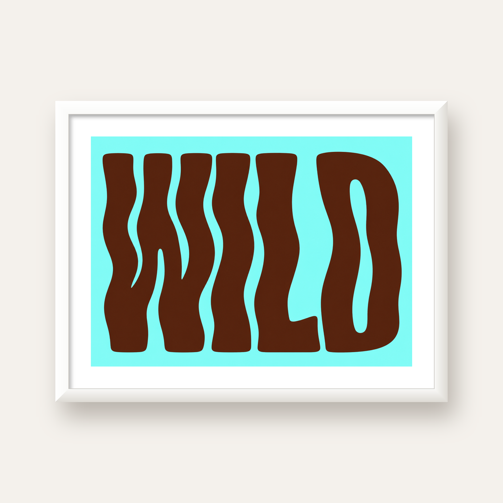 Retro Tipografi Poster – WILD Yazılı Modern Sanat Baskısı — beyaz çerçeveli yatay poster