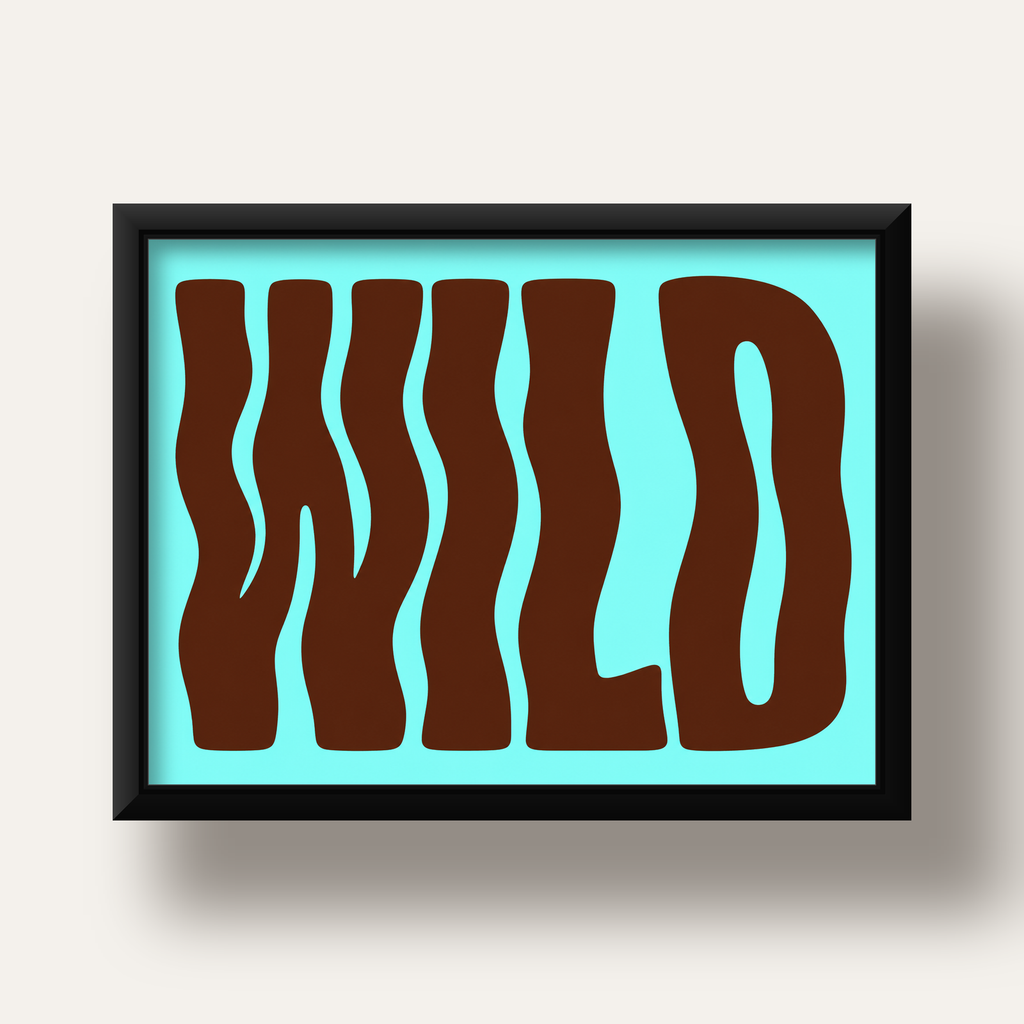 Retro Tipografi Poster – WILD Yazılı Modern Sanat Baskısı — siyah derin çerçeveli