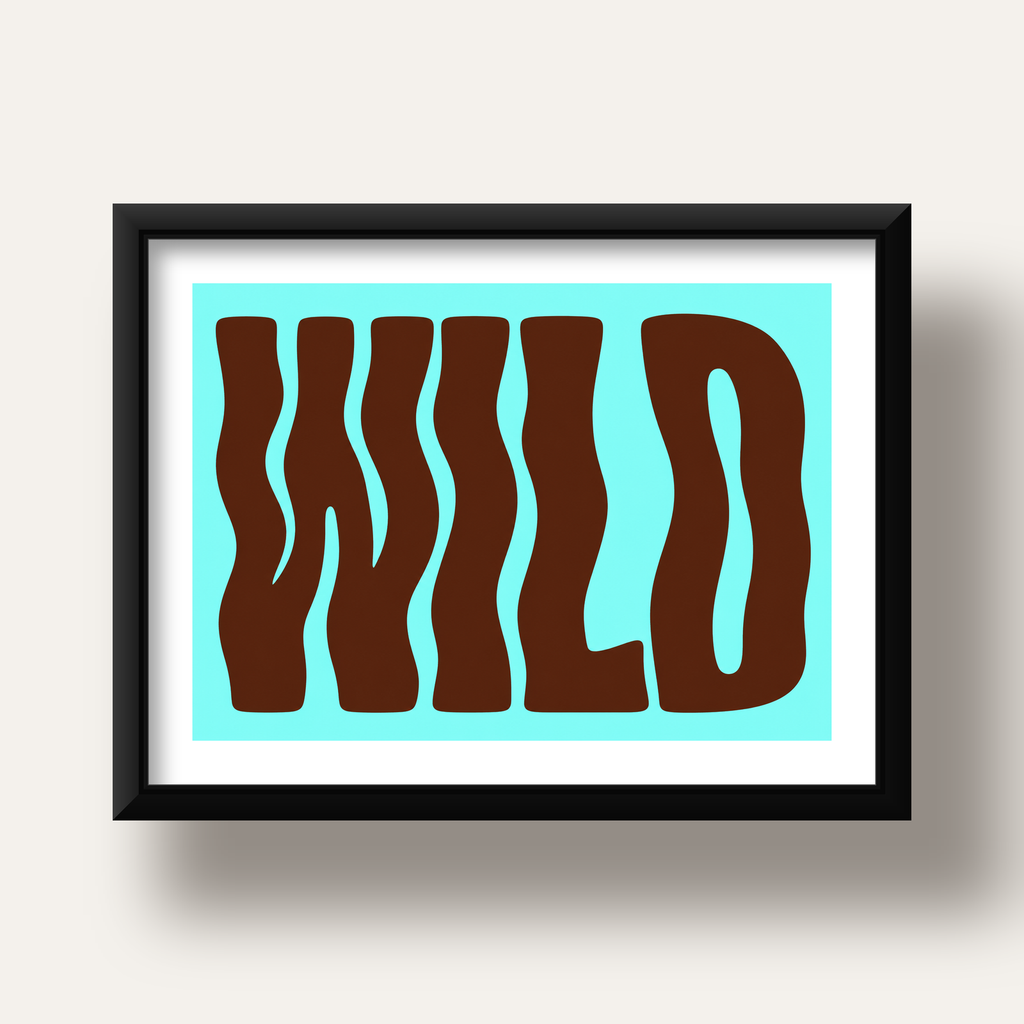 Retro Tipografi Poster – WILD Yazılı Modern Sanat Baskısı — siyah derin çerçeveli paspartulu