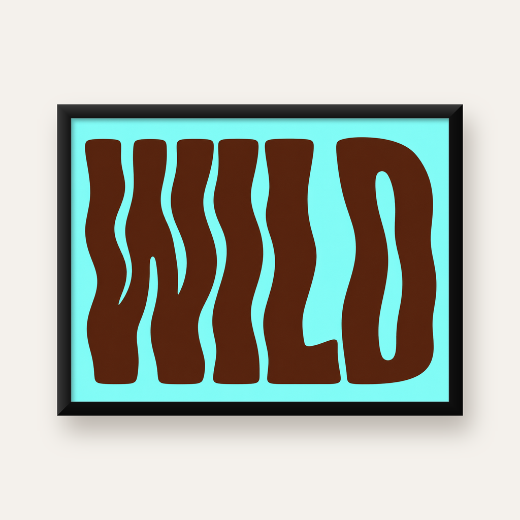 Retro Tipografi Poster – WILD Yazılı Modern Sanat Baskısı — Yatay baskı, düz siyah çerçeveli duvar posteri