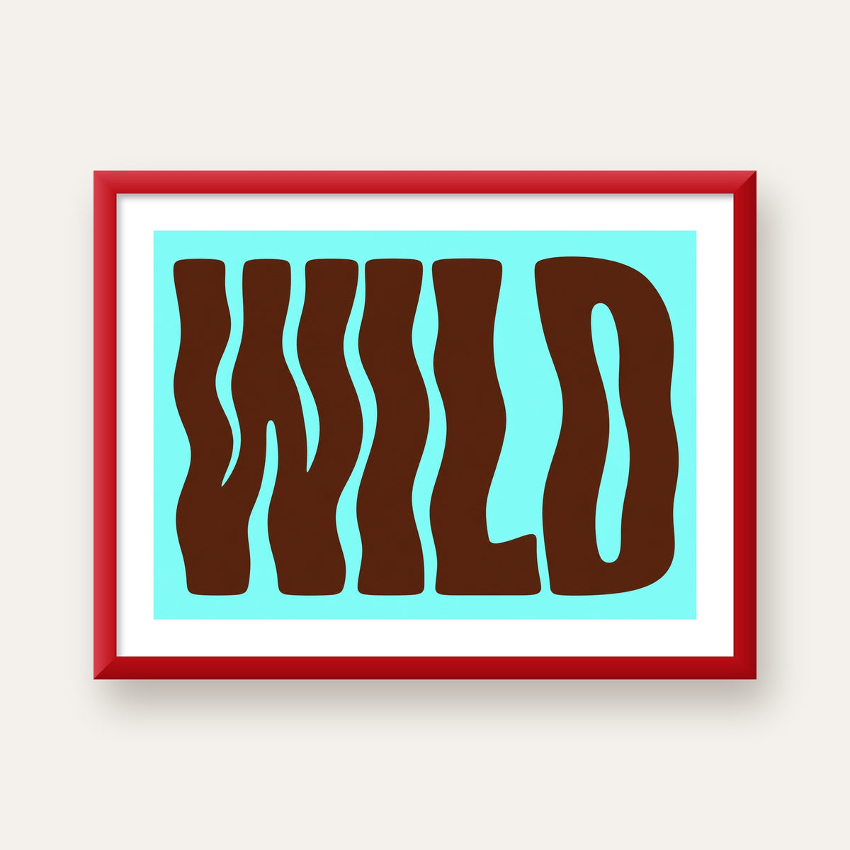 Retro Tipografi Poster – WILD Yazılı Modern Sanat Baskısı — kırmızı çerçeveli paspartulu