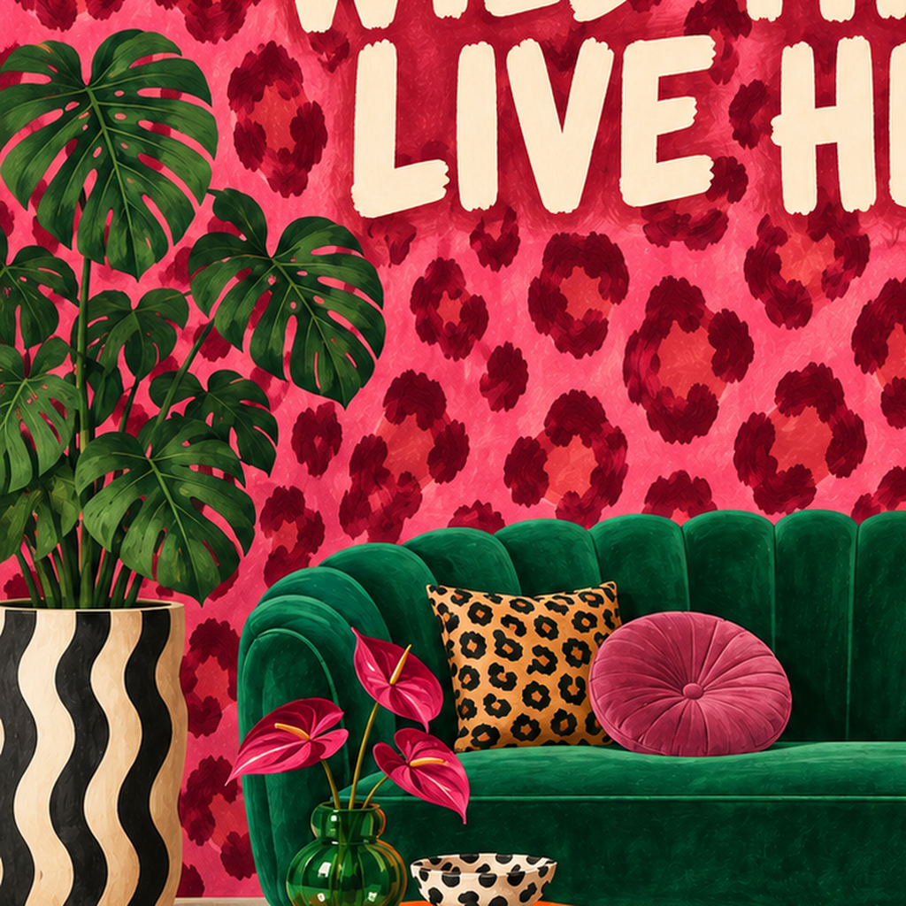 Wild Things Live Here Renkli Modern Salon Poster Duvar Dekoru — baskının yakın çekimi, kâğıt dokusu ve renk detayı