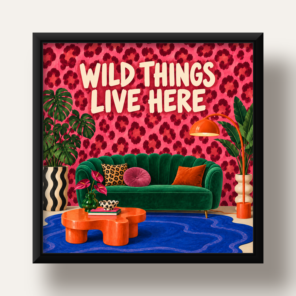 Wild Things Live Here Renkli Modern Salon Poster Duvar Dekoru — siyah derin çerçeveli