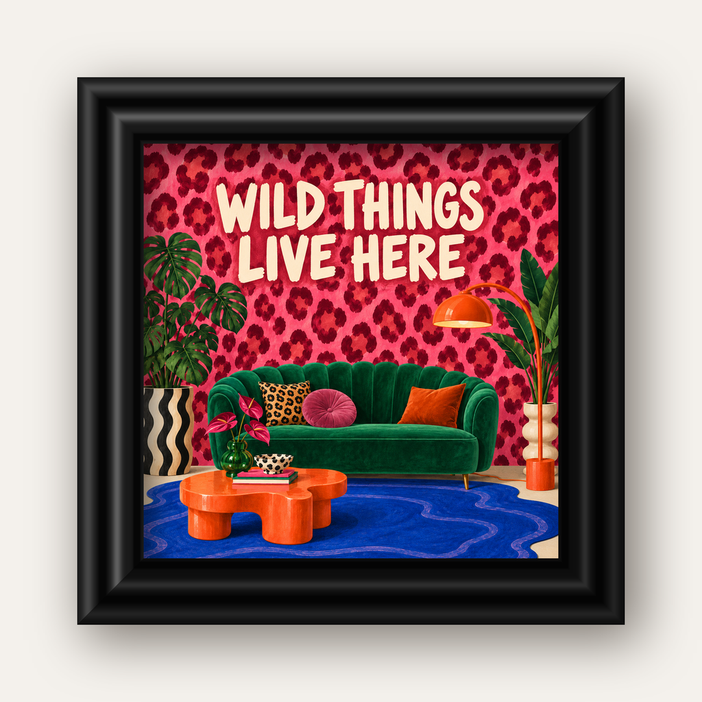 Wild Things Live Here Renkli Modern Salon Poster Duvar Dekoru — siyah galeri çerçeveli