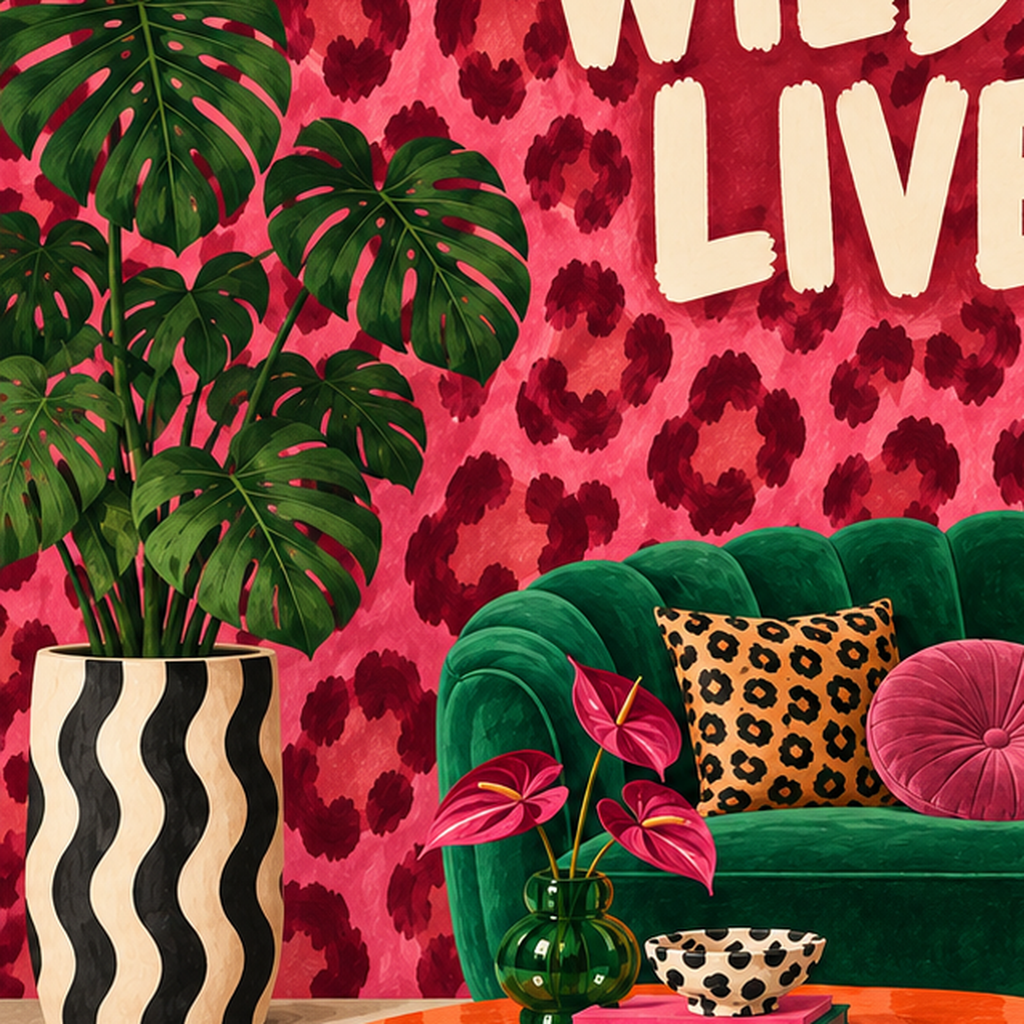 Wild Things Live Here Renkli Modern Salon Poster Duvar Dekoru — baskının yakın çekimi, kâğıt dokusu ve renk detayı