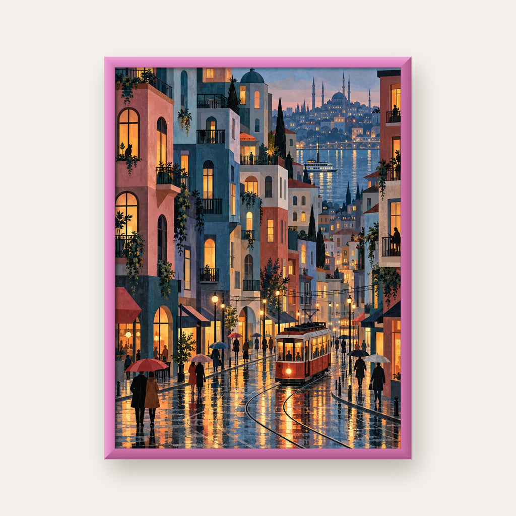 Yağmurlu Gece Tramvayı — pembe çerçeveli