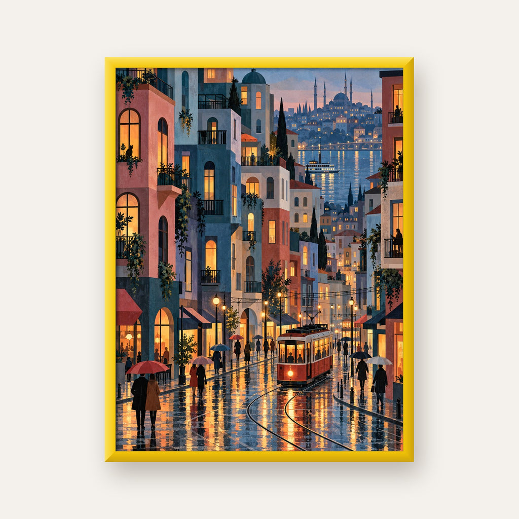 Yağmurlu Gece Tramvayı — sarı çerçeveli