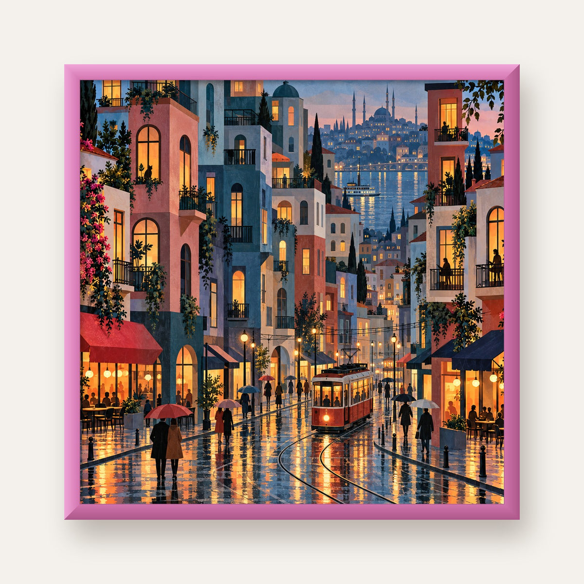 Yağmurlu Gece Tramvayı — pembe çerçeveli