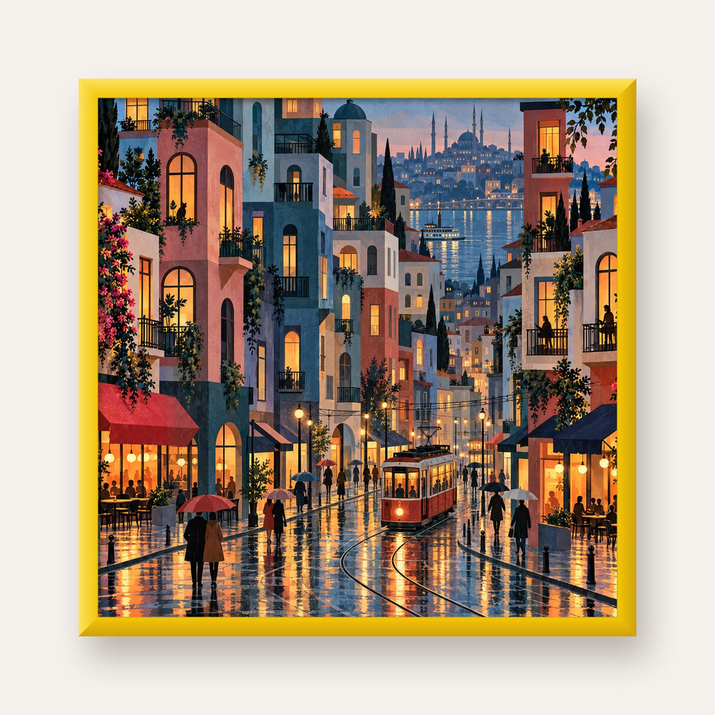Yağmurlu Gece Tramvayı — sarı çerçeveli