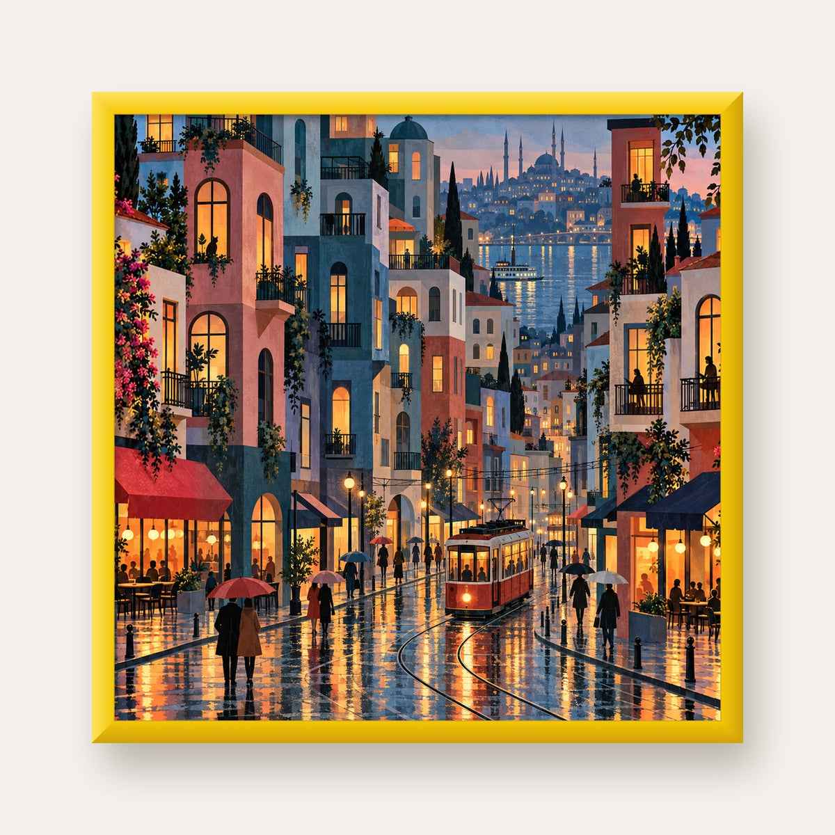 Yağmurlu Gece Tramvayı — sarı çerçeveli