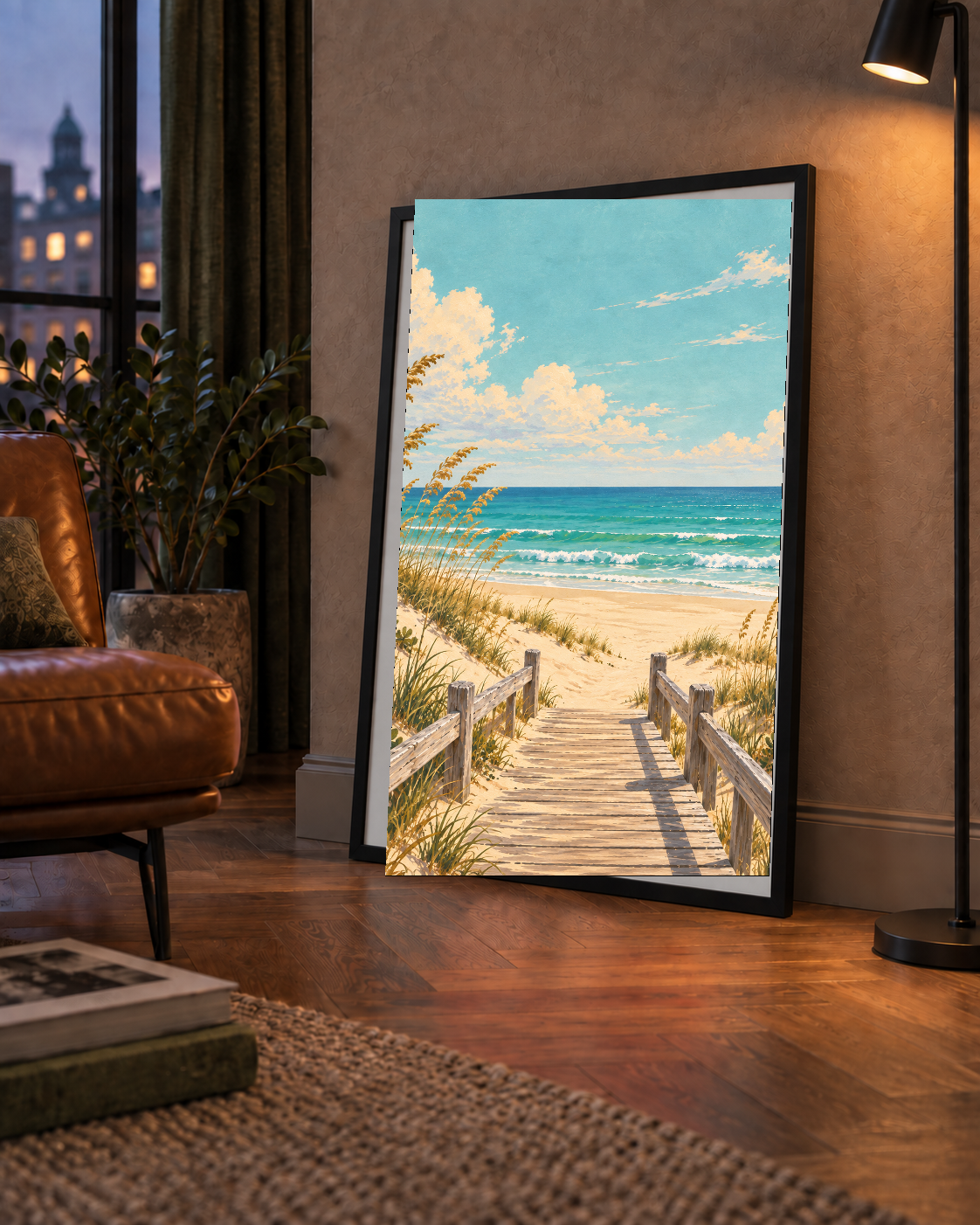 Sahile İnen Tahta Yol Pastel Yağlı Boya Poster