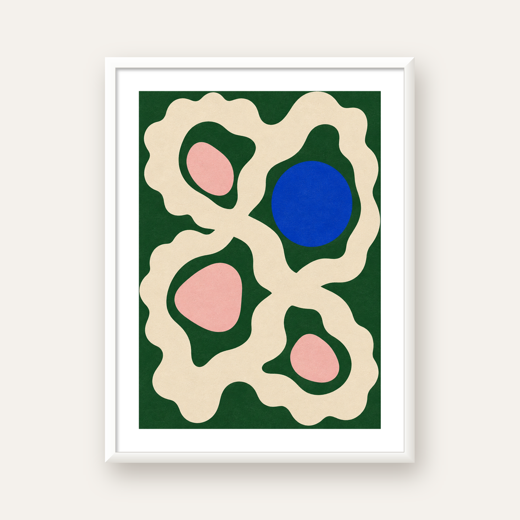 Soyut Organik Formlar – Modern Dijital Sanat Poster — beyaz çerçeveli dikey poster