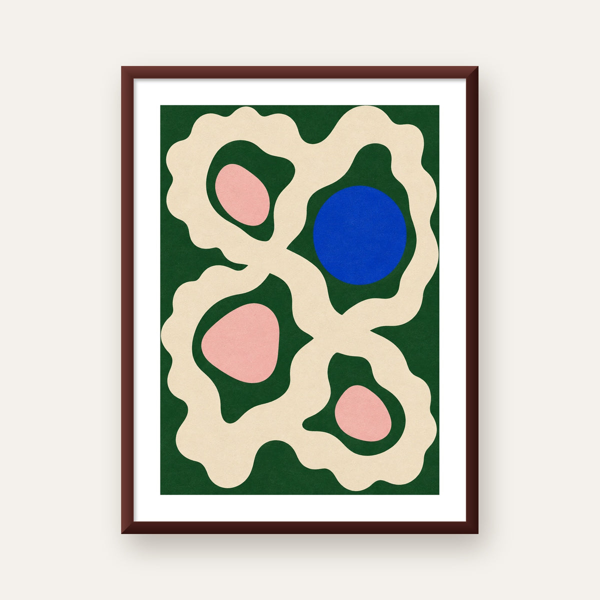 Soyut Organik Formlar – Modern Dijital Sanat Poster — ceviz çerçeveli paspartulu