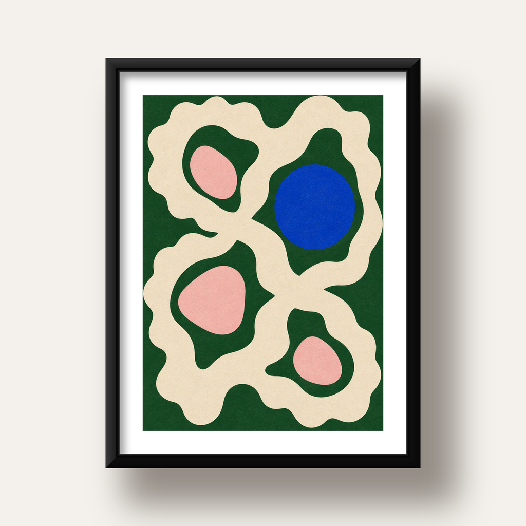Soyut Organik Formlar – Modern Dijital Sanat Poster — siyah derin çerçeveli paspartulu