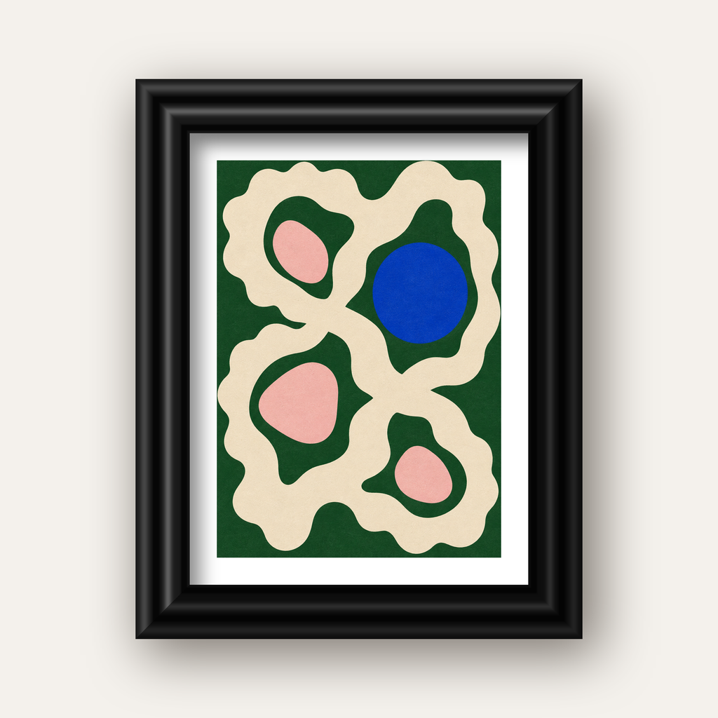 Soyut Organik Formlar – Modern Dijital Sanat Poster — siyah galeri çerçeveli paspartulu