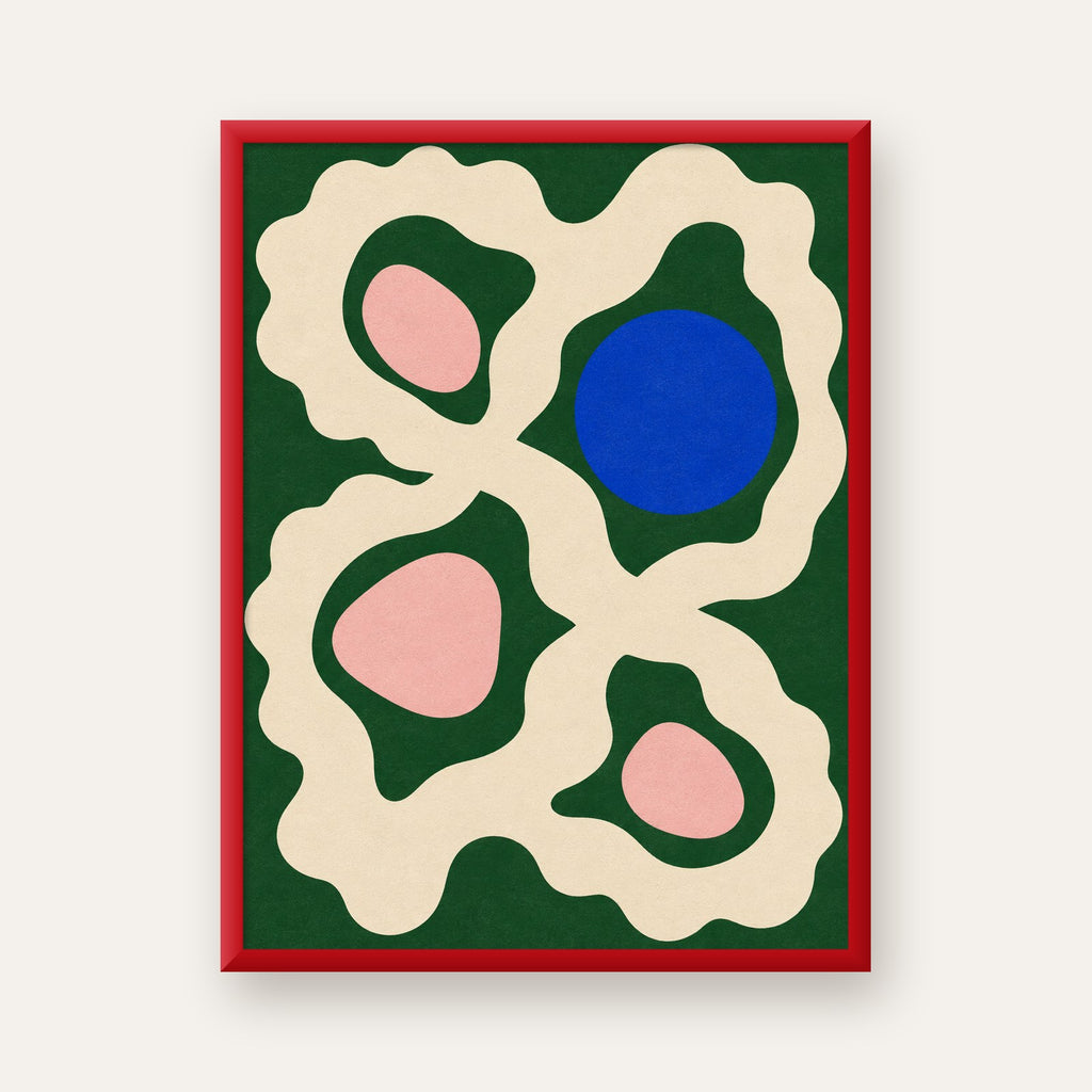 Soyut Organik Formlar – Modern Dijital Sanat Poster — kırmızı çerçeveli