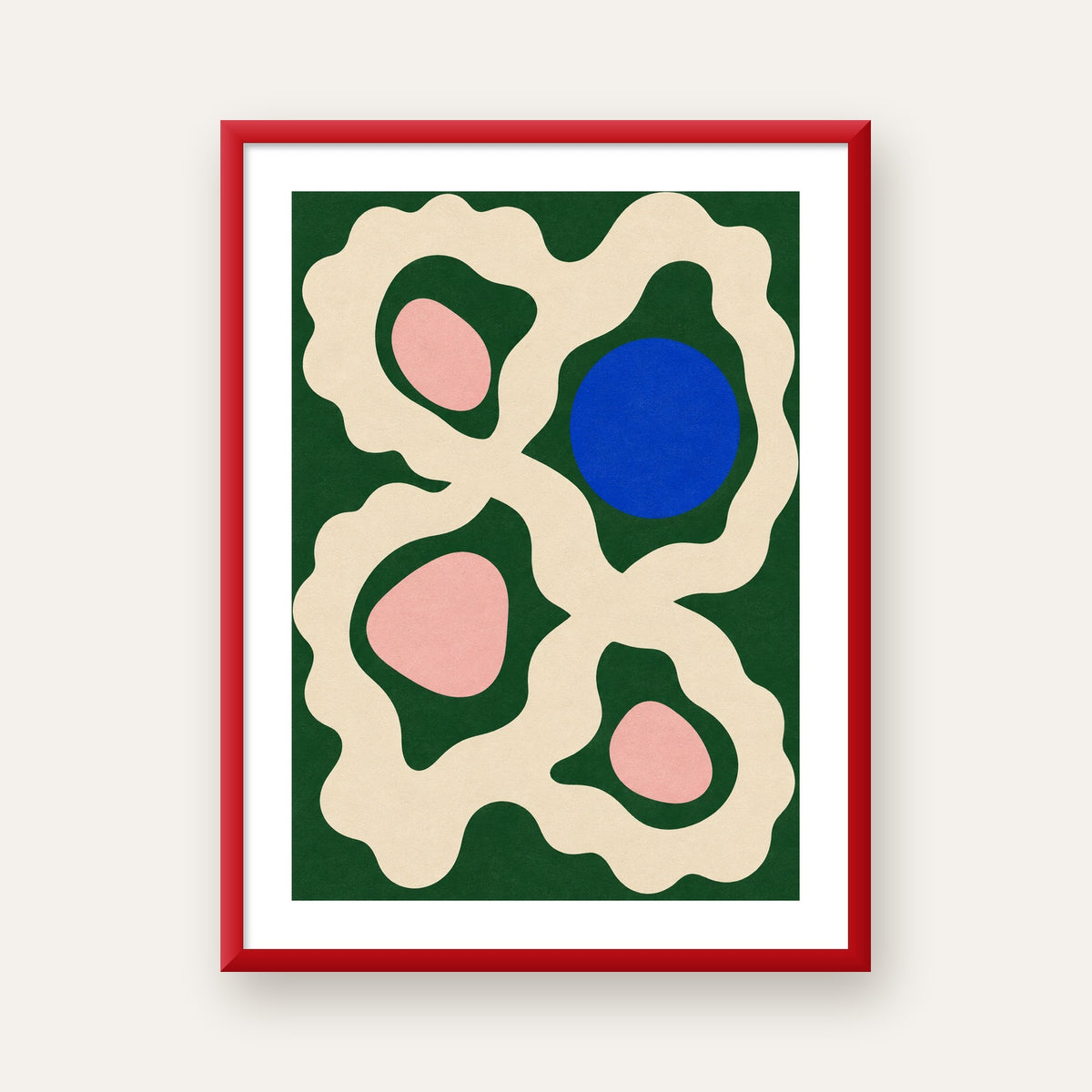 Soyut Organik Formlar – Modern Dijital Sanat Poster — kırmızı çerçeveli paspartulu