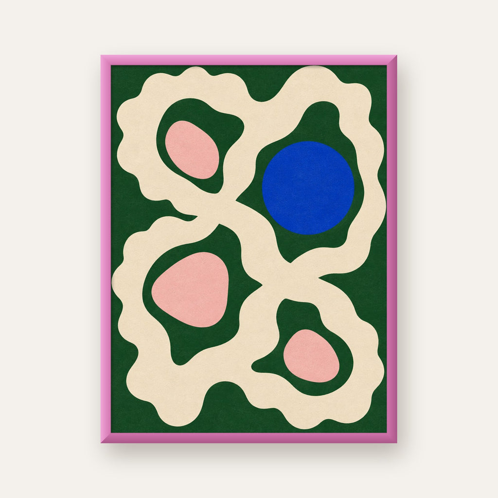 Soyut Organik Formlar – Modern Dijital Sanat Poster — pembe çerçeveli