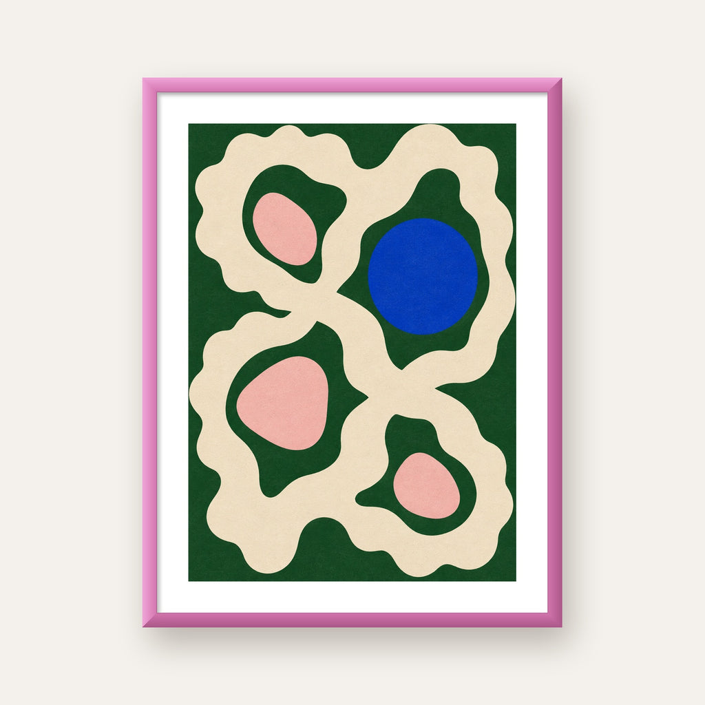 Soyut Organik Formlar – Modern Dijital Sanat Poster — pembe çerçeveli paspartulu